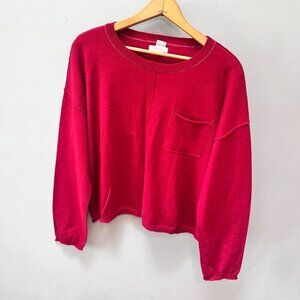 Sundance Womens Red Sweater With Gray‎ Elbow Patches Size L Acrylic Wool Alpaca